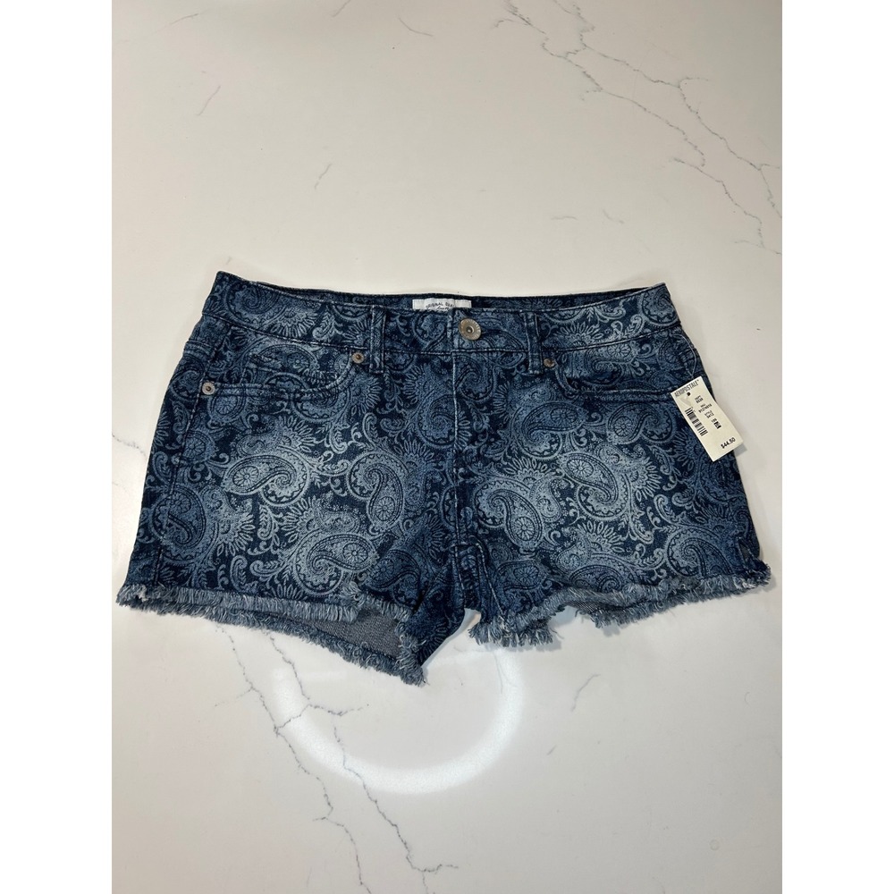 NEW Aeropostale Womens‎ Blue Paisley Denim Shorts Raw Hem Size 3/4 NWT